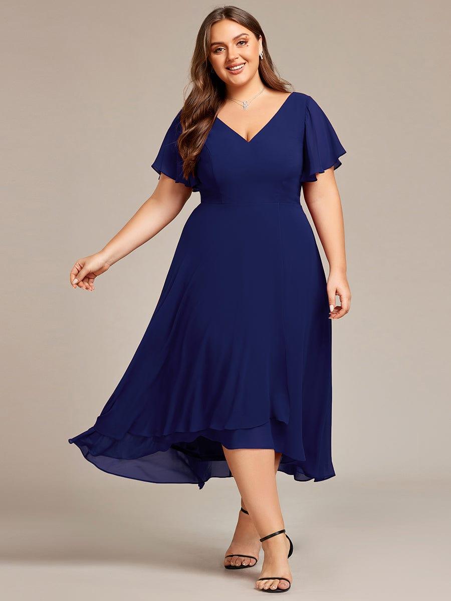 pretty AALIA|Plus Size Flowing Chiffon V-Neck Ruffle Sleeves Bridesmaid Dress