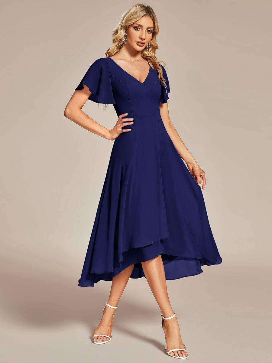 AALIA|Flowing Chiffon V-Neck Ruffle Sleeves Bridesmaid Dress