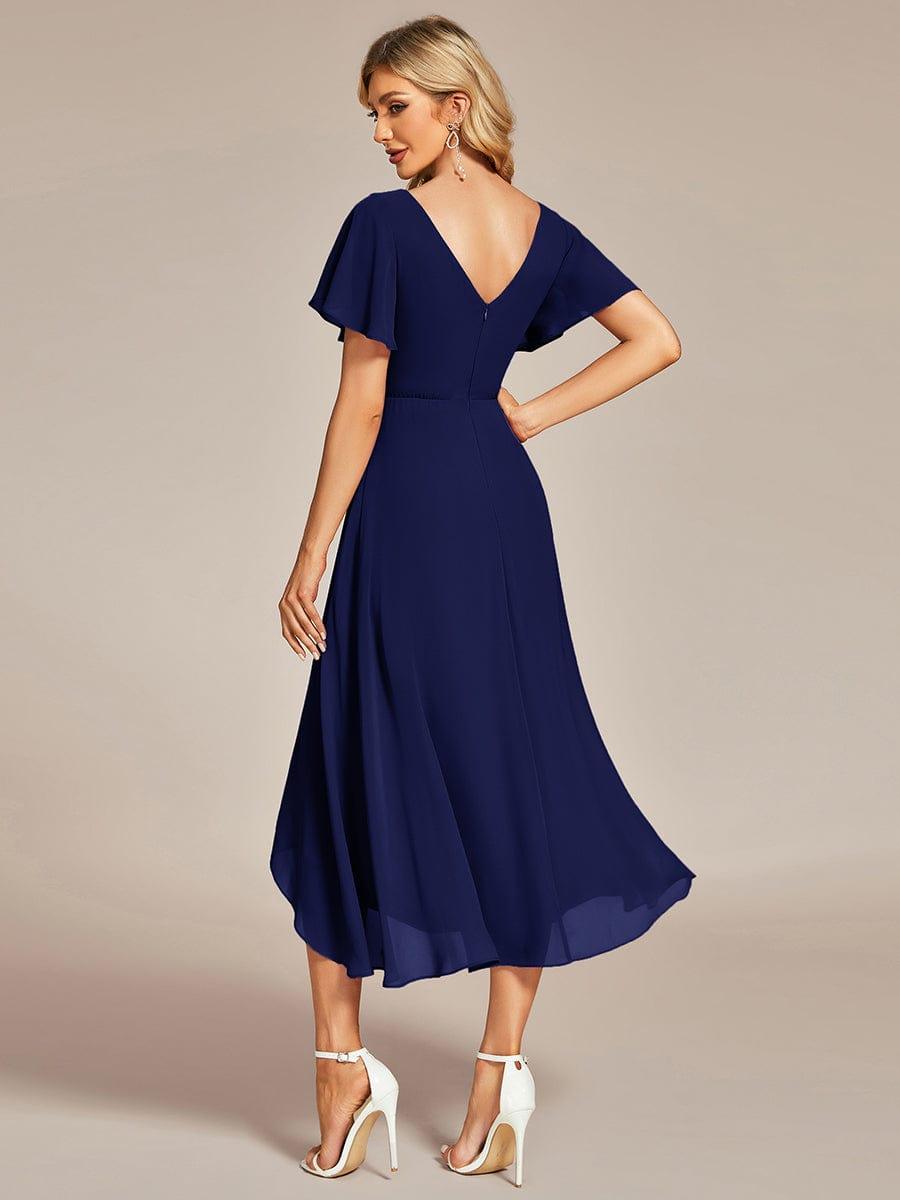 AALIA|Flowing Chiffon V-Neck Ruffle Sleeves Bridesmaid Dress