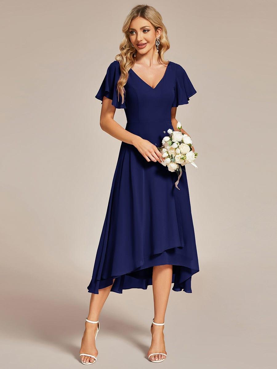 AALIA|Flowing Chiffon V-Neck Ruffle Sleeves Bridesmaid Dress