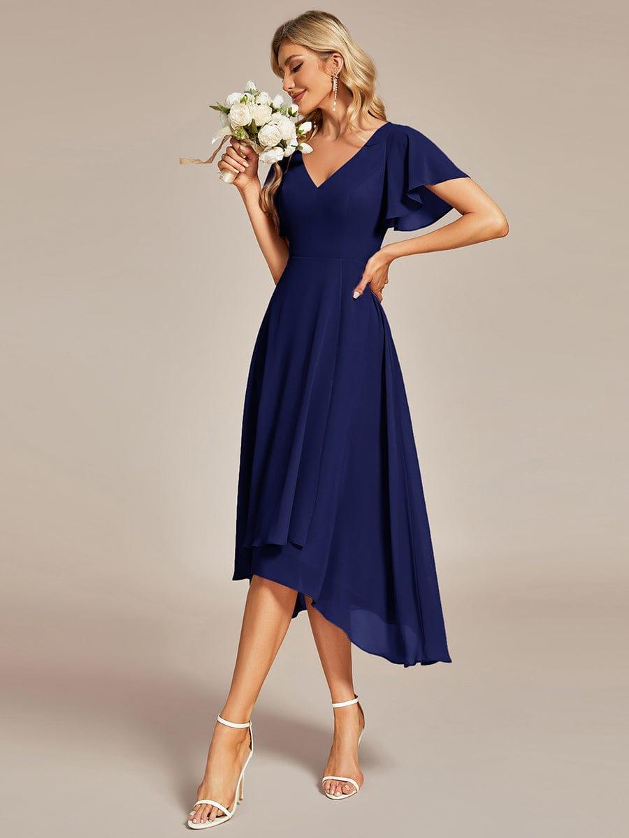 AALIA|Flowing Chiffon V-Neck Ruffle Sleeves Bridesmaid Dress