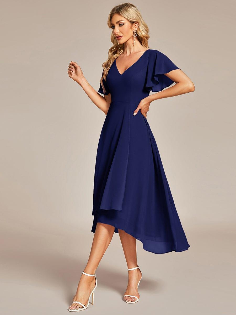 AALIA|Flowing Chiffon V-Neck Ruffle Sleeves Bridesmaid Dress