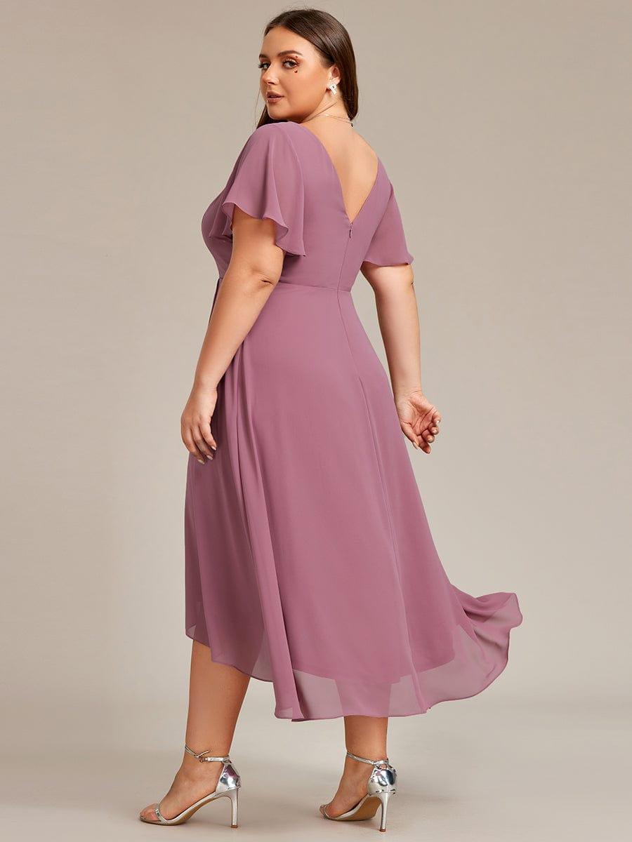 AALIA|Flowing Chiffon V-Neck Ruffle Sleeves Bridesmaid Dress