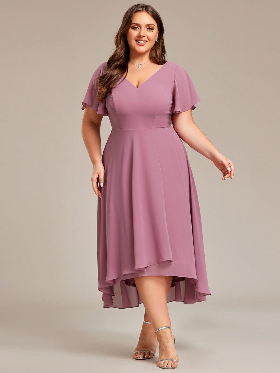 AALIA|Flowing Chiffon V-Neck Ruffle Sleeves Bridesmaid Dress