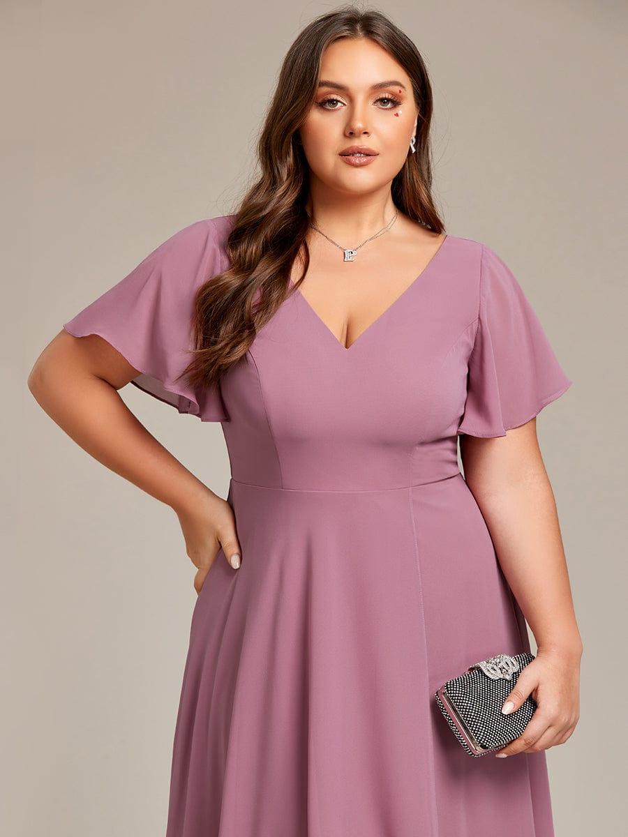 AALIA|Flowing Chiffon V-Neck Ruffle Sleeves Bridesmaid Dress