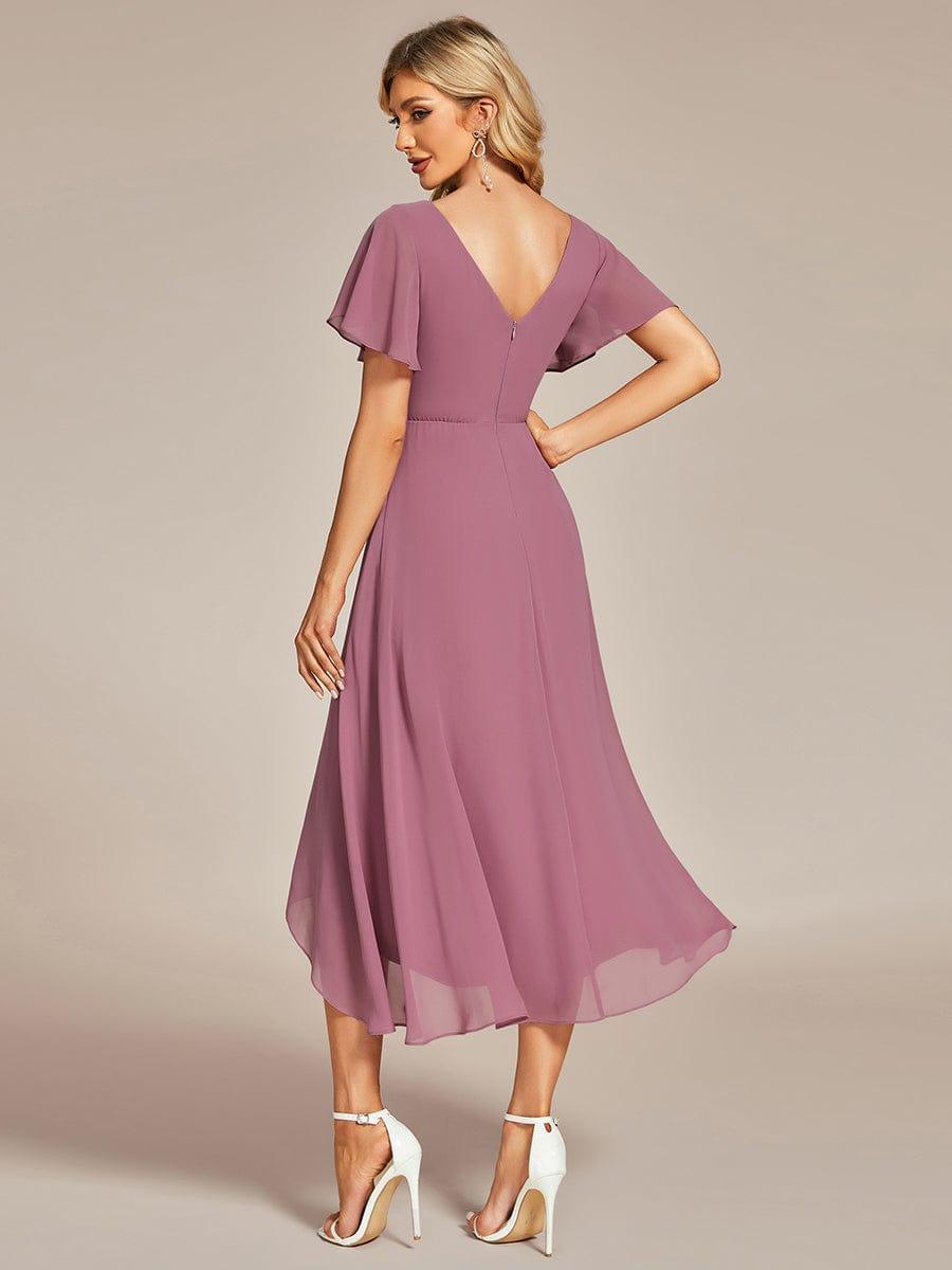 AALIA|Flowing Chiffon V-Neck Ruffle Sleeves Bridesmaid Dress