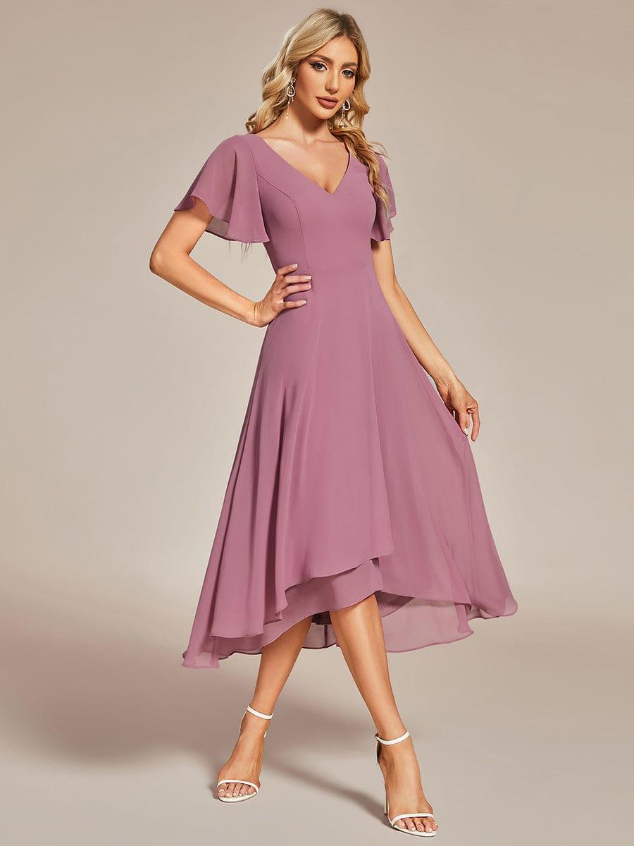 AALIA|Flowing Chiffon V-Neck Ruffle Sleeves Bridesmaid Dress