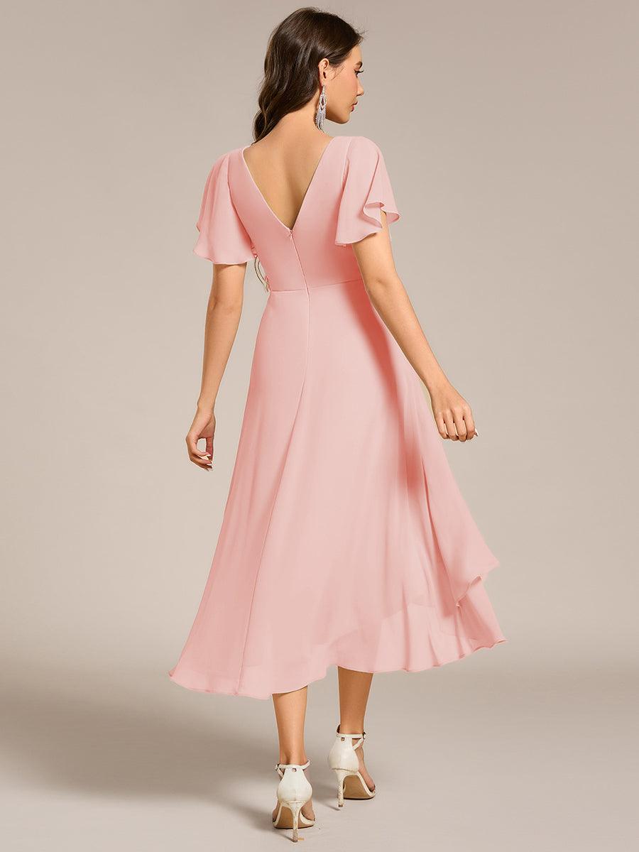 AALIA|Flowing Chiffon V-Neck Ruffle Sleeves Bridesmaid Dress