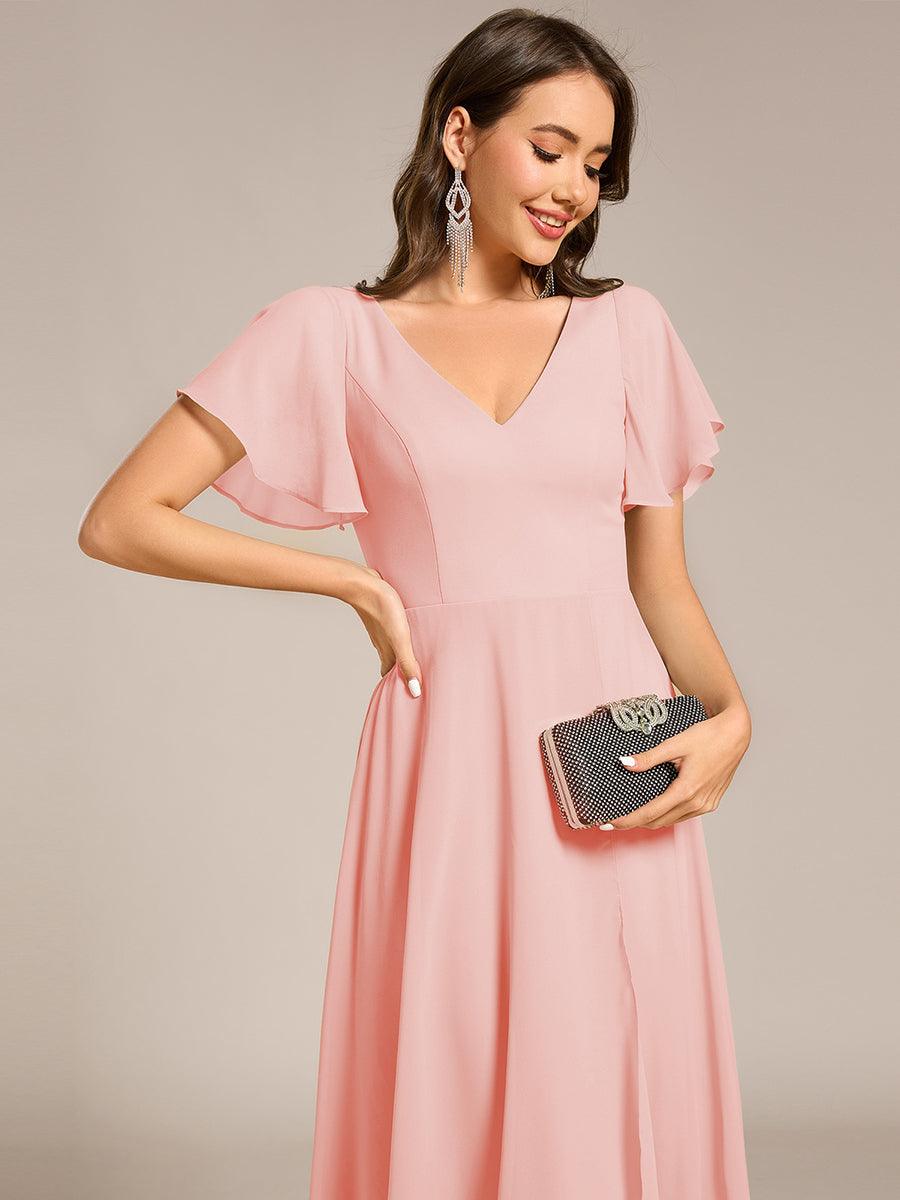 AALIA|Flowing Chiffon V-Neck Ruffle Sleeves Bridesmaid Dress