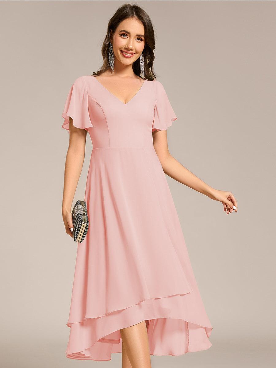 AALIA|Flowing Chiffon V-Neck Ruffle Sleeves Bridesmaid Dress