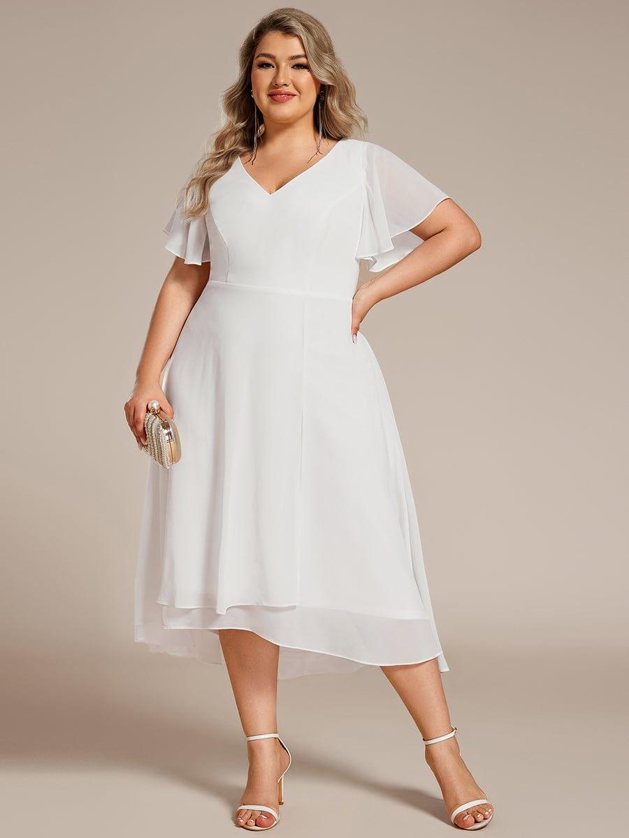 pretty AALIA|Plus Size Flowing Chiffon V-Neck Ruffle Sleeves Bridesmaid Dress