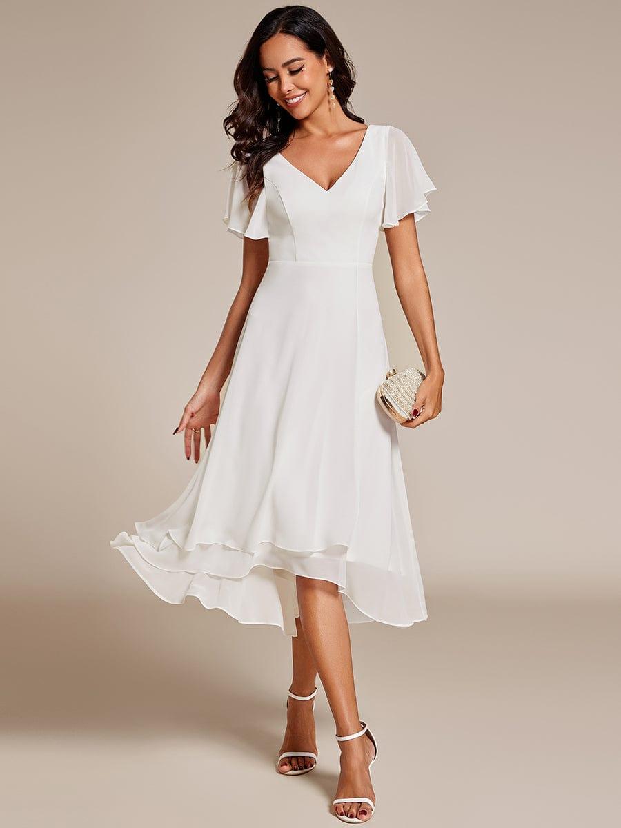 AALIA|Flowing Chiffon V-Neck Ruffle Sleeves Bridesmaid Dress