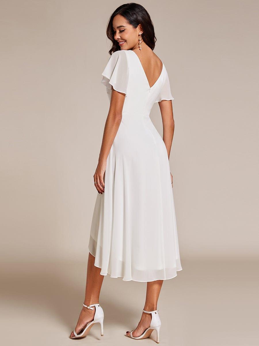 AALIA|Flowing Chiffon V-Neck Ruffle Sleeves Bridesmaid Dress