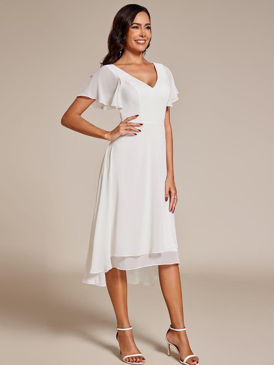 AALIA|Flowing Chiffon V-Neck Ruffle Sleeves Bridesmaid Dress