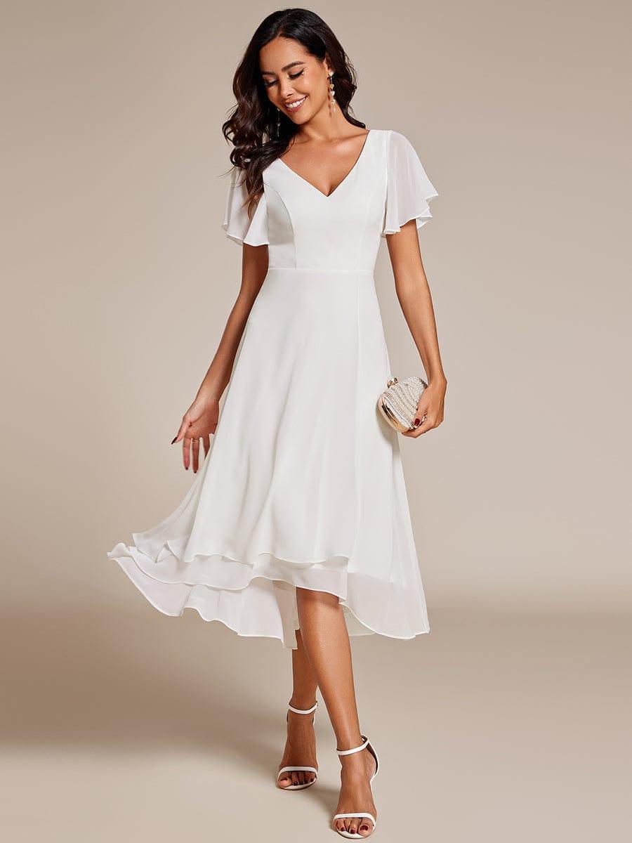 AALIA|Flowing Chiffon V-Neck Ruffle Sleeves Bridesmaid Dress