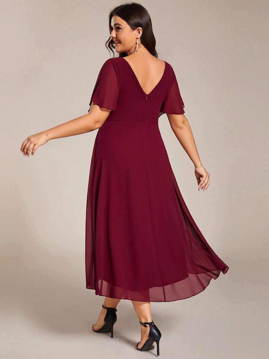 FAYE|Pleated Asymmetrical Hem Ruffles Sleeve Chiffon Bridesmaid Dress