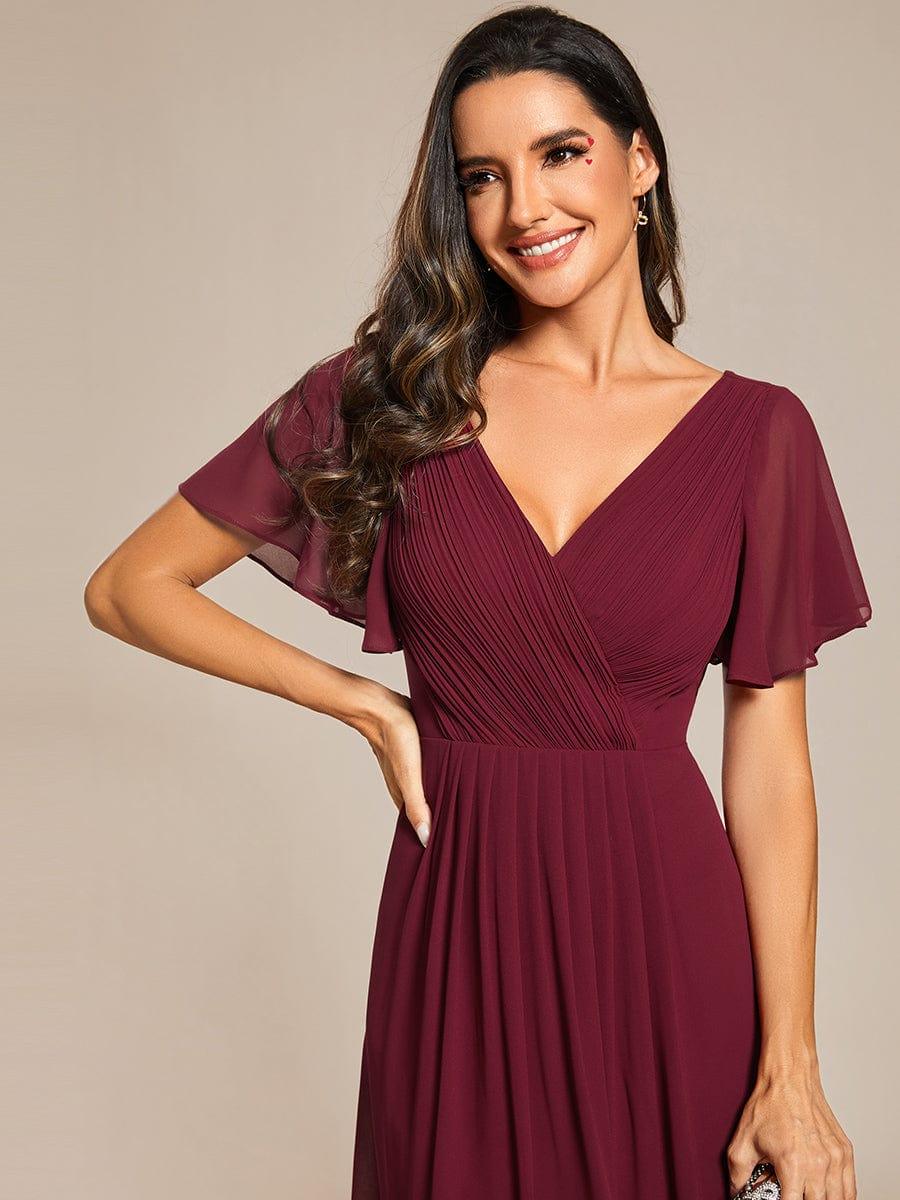 FAYE|Pleated Asymmetrical Hem Ruffles Sleeve Chiffon Bridesmaid Dress