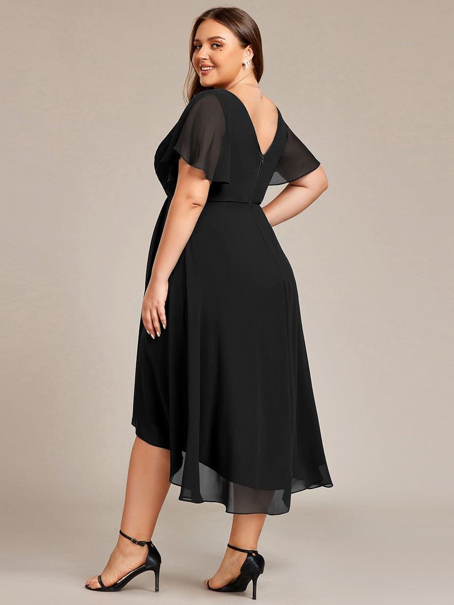 FAYE|Pleated Asymmetrical Hem Ruffles Sleeve Chiffon Bridesmaid Dress