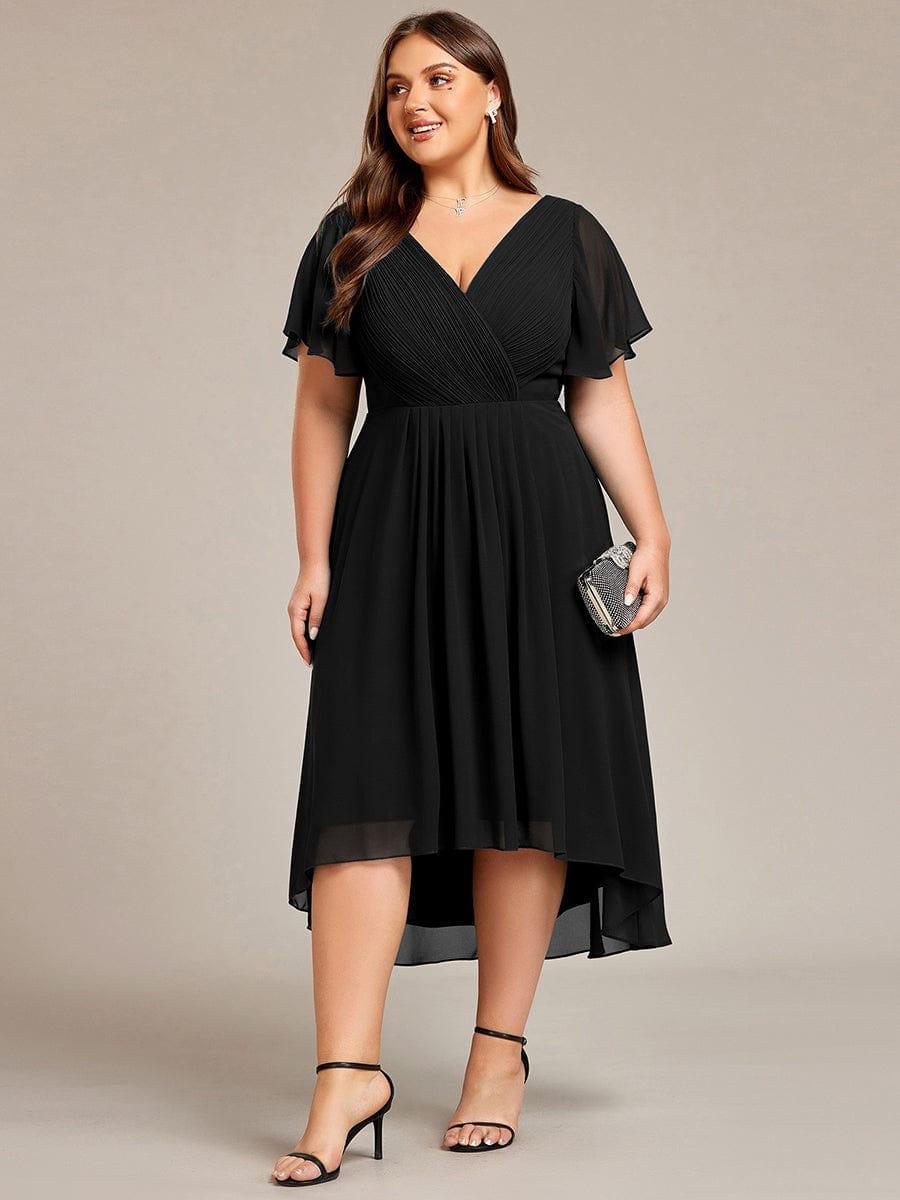FAYE|Pleated Asymmetrical Hem Ruffles Sleeve Chiffon Bridesmaid Dress