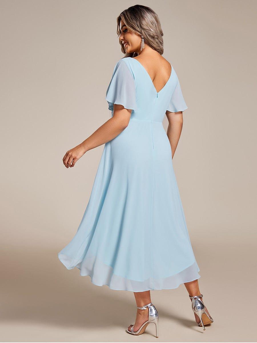 FAYE|Pleated Asymmetrical Hem Ruffles Sleeve Chiffon Bridesmaid Dress