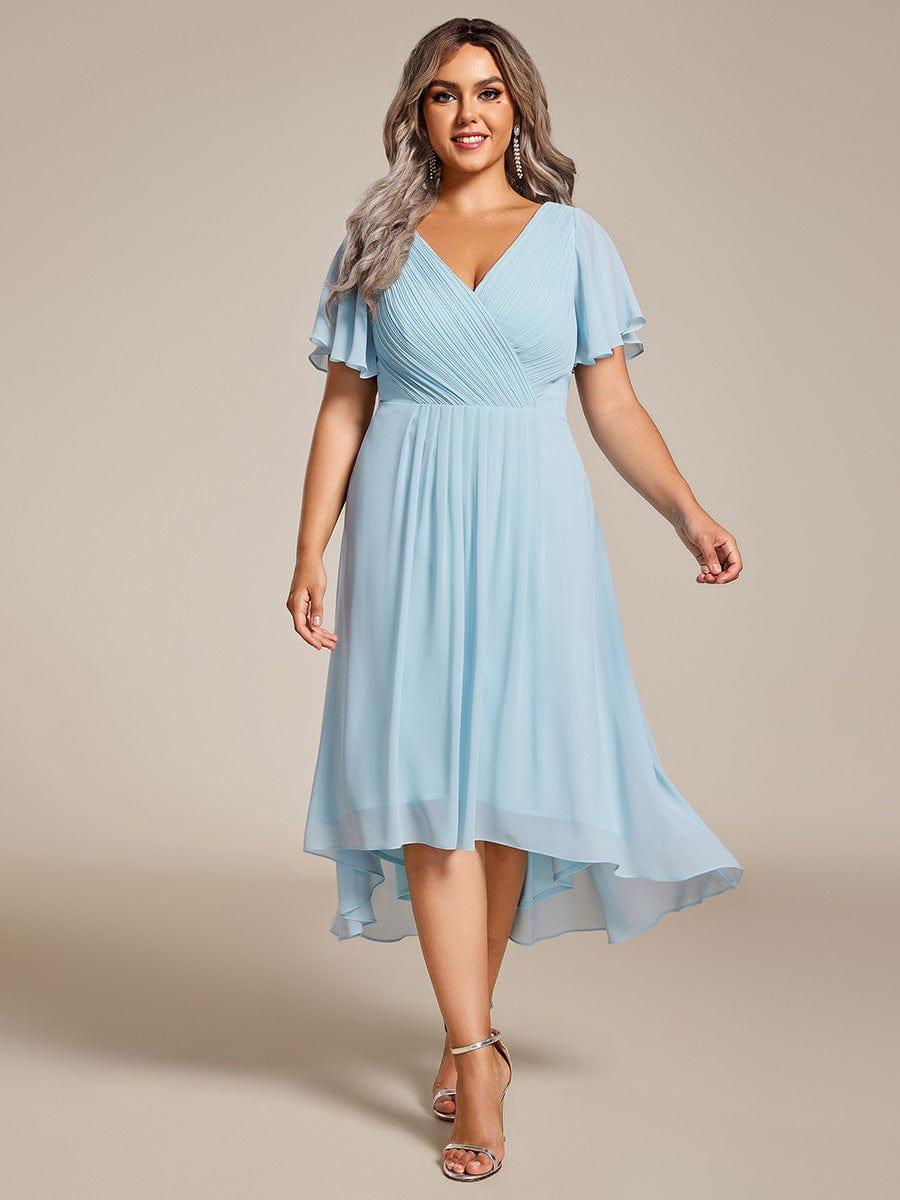 FAYE|Pleated Asymmetrical Hem Ruffles Sleeve Chiffon Bridesmaid Dress
