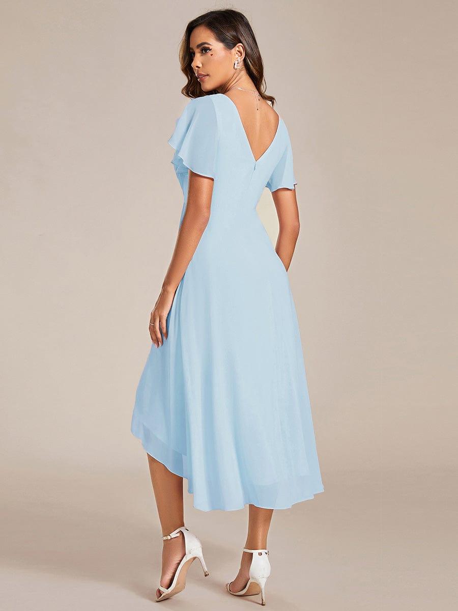 FAYE|Pleated Asymmetrical Hem Ruffles Sleeve Chiffon Bridesmaid Dress