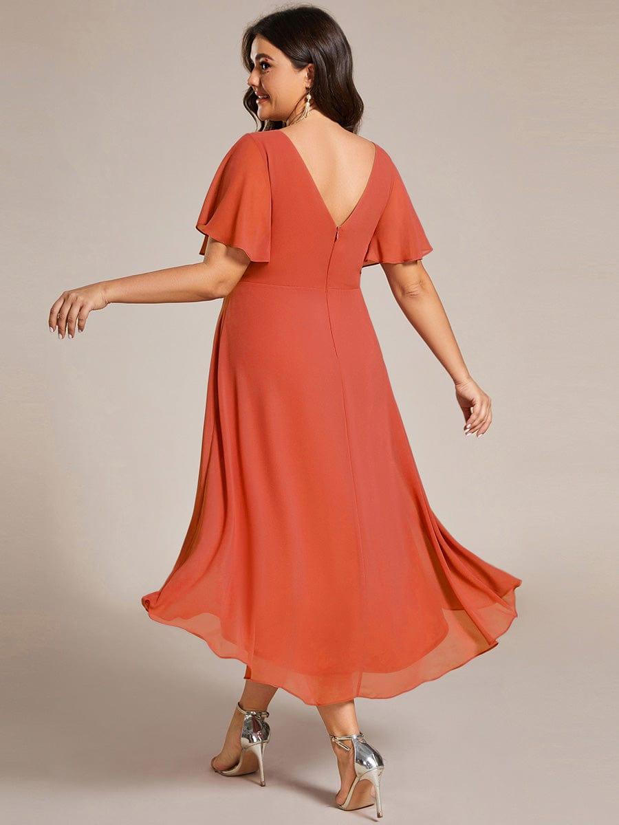 FAYE|Pleated Asymmetrical Hem Ruffles Sleeve Chiffon Bridesmaid Dress
