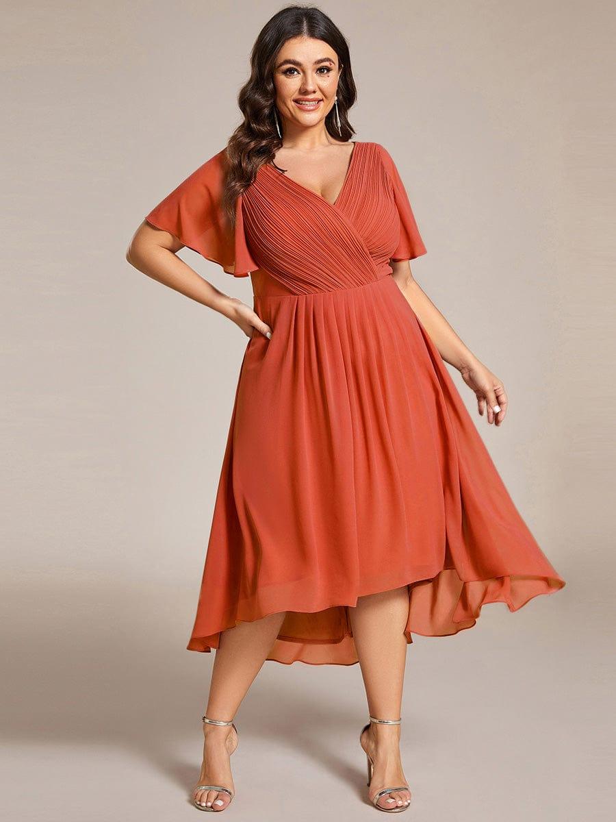 FAYE|Pleated Asymmetrical Hem Ruffles Sleeve Chiffon Bridesmaid Dress