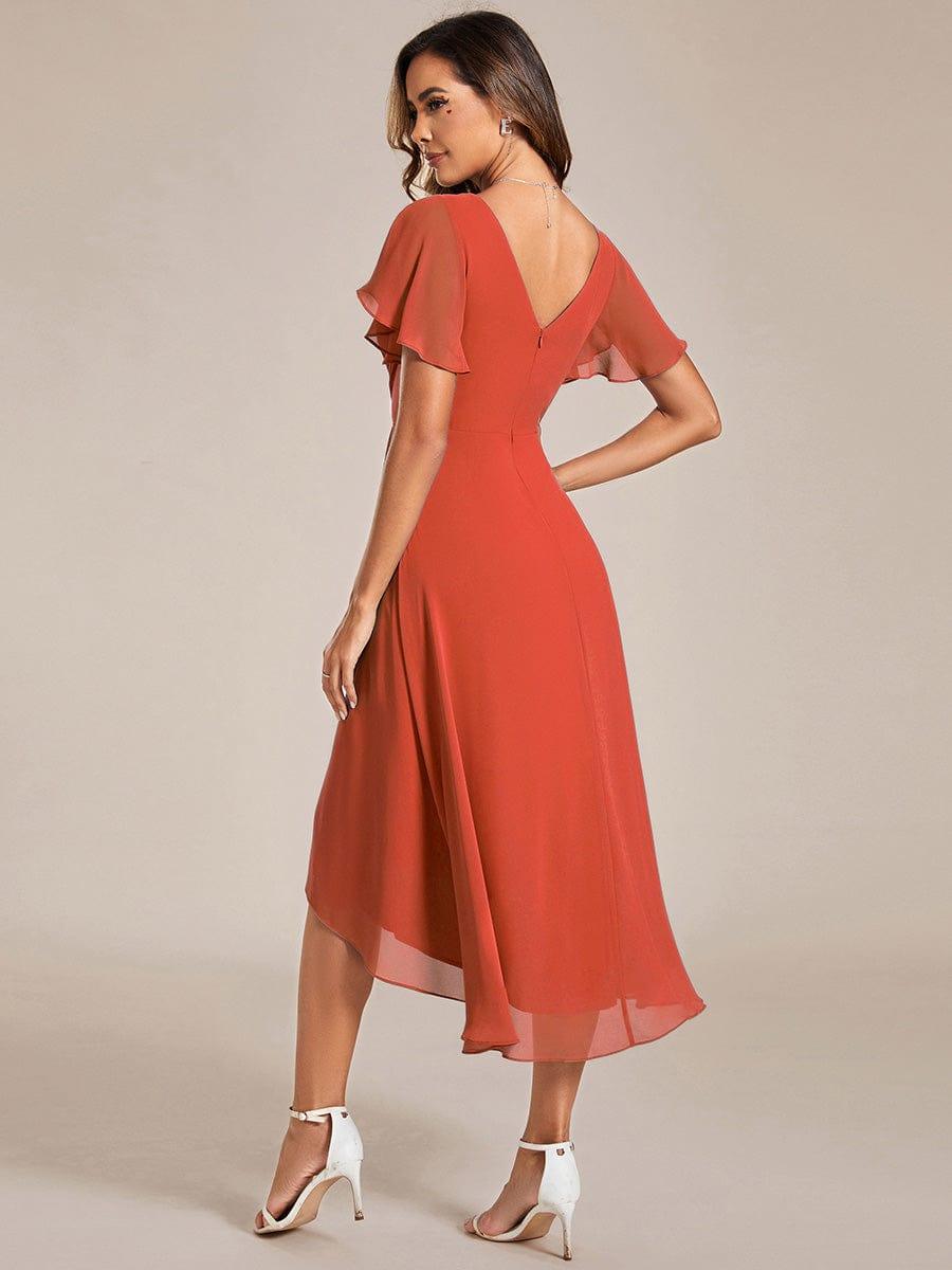 FAYE|Pleated Asymmetrical Hem Ruffles Sleeve Chiffon Bridesmaid Dress