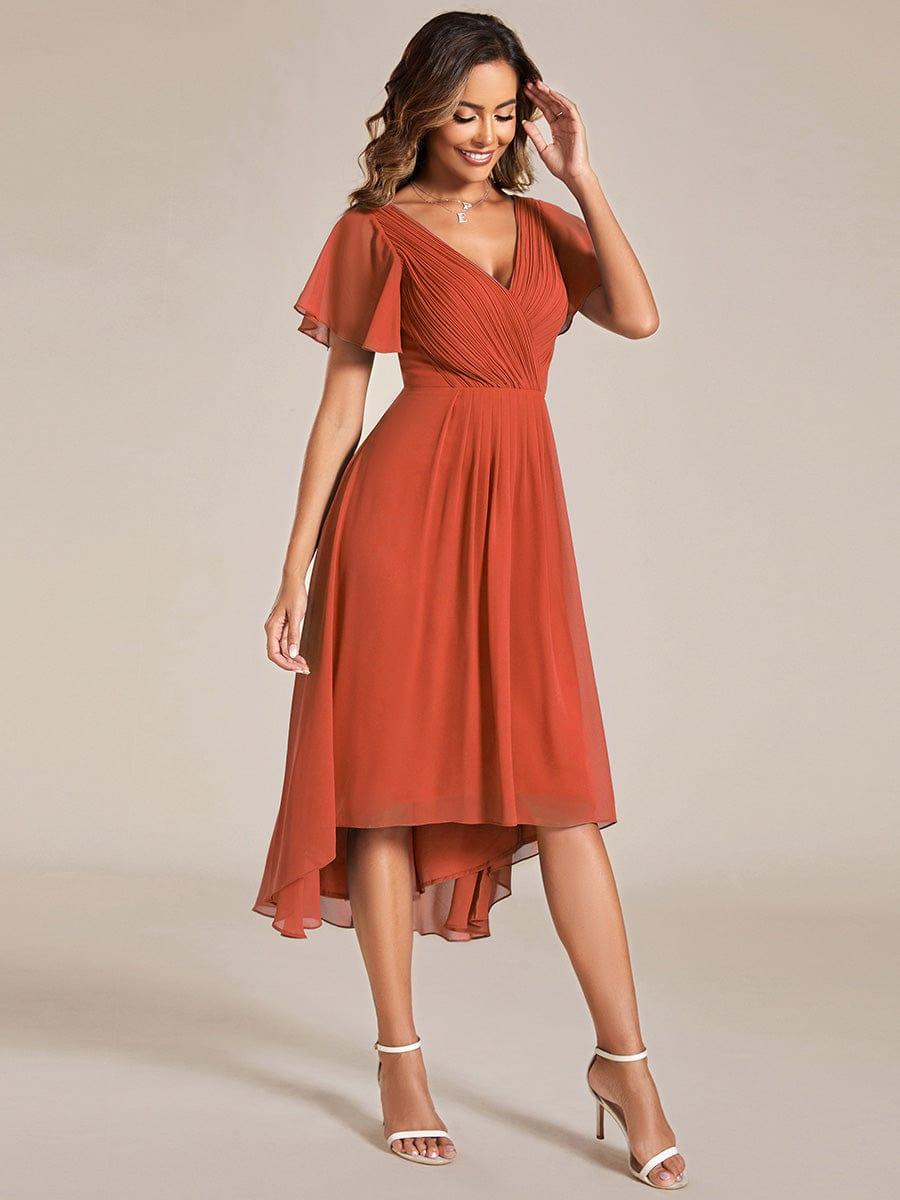 FAYE|Pleated Asymmetrical Hem Ruffles Sleeve Chiffon Bridesmaid Dress