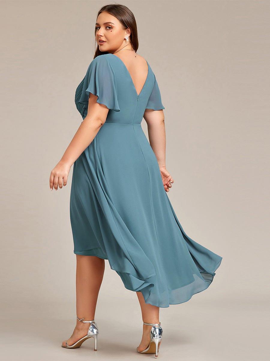 FAYE|Pleated Asymmetrical Hem Ruffles Sleeve Chiffon Bridesmaid Dress