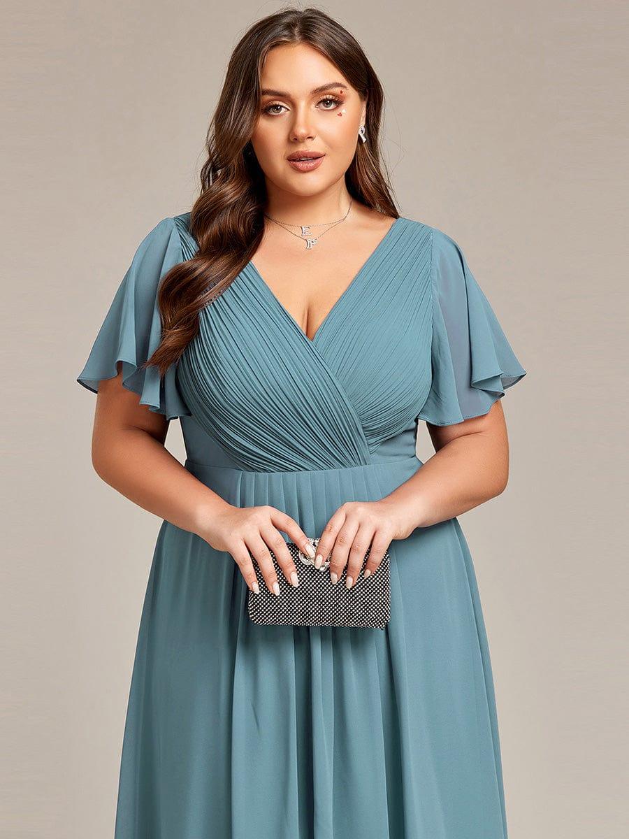 FAYE|Pleated Asymmetrical Hem Ruffles Sleeve Chiffon Bridesmaid Dress