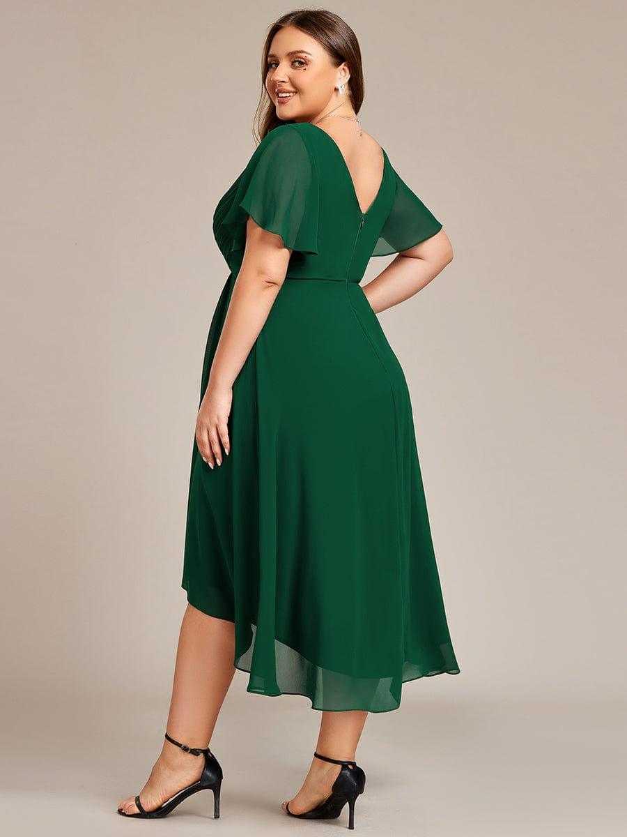 FAYE|Pleated Asymmetrical Hem Ruffles Sleeve Chiffon Bridesmaid Dress