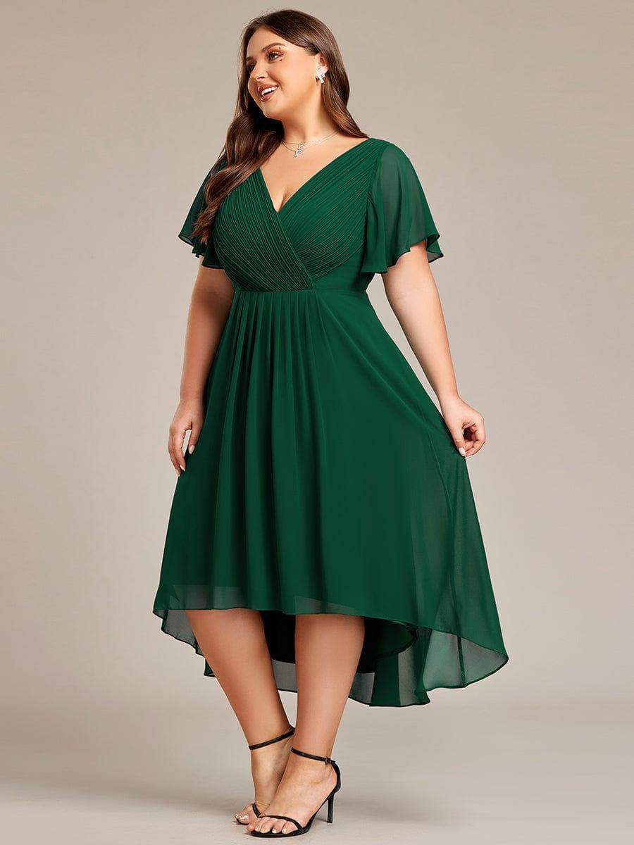 FAYE|Pleated Asymmetrical Hem Ruffles Sleeve Chiffon Bridesmaid Dress