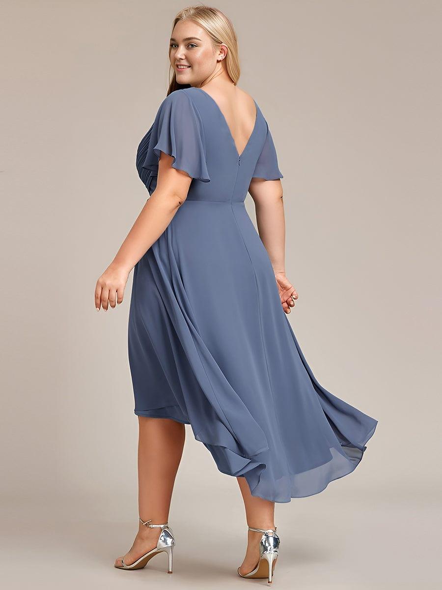 FAYE|Pleated Asymmetrical Hem Ruffles Sleeve Chiffon Bridesmaid Dress