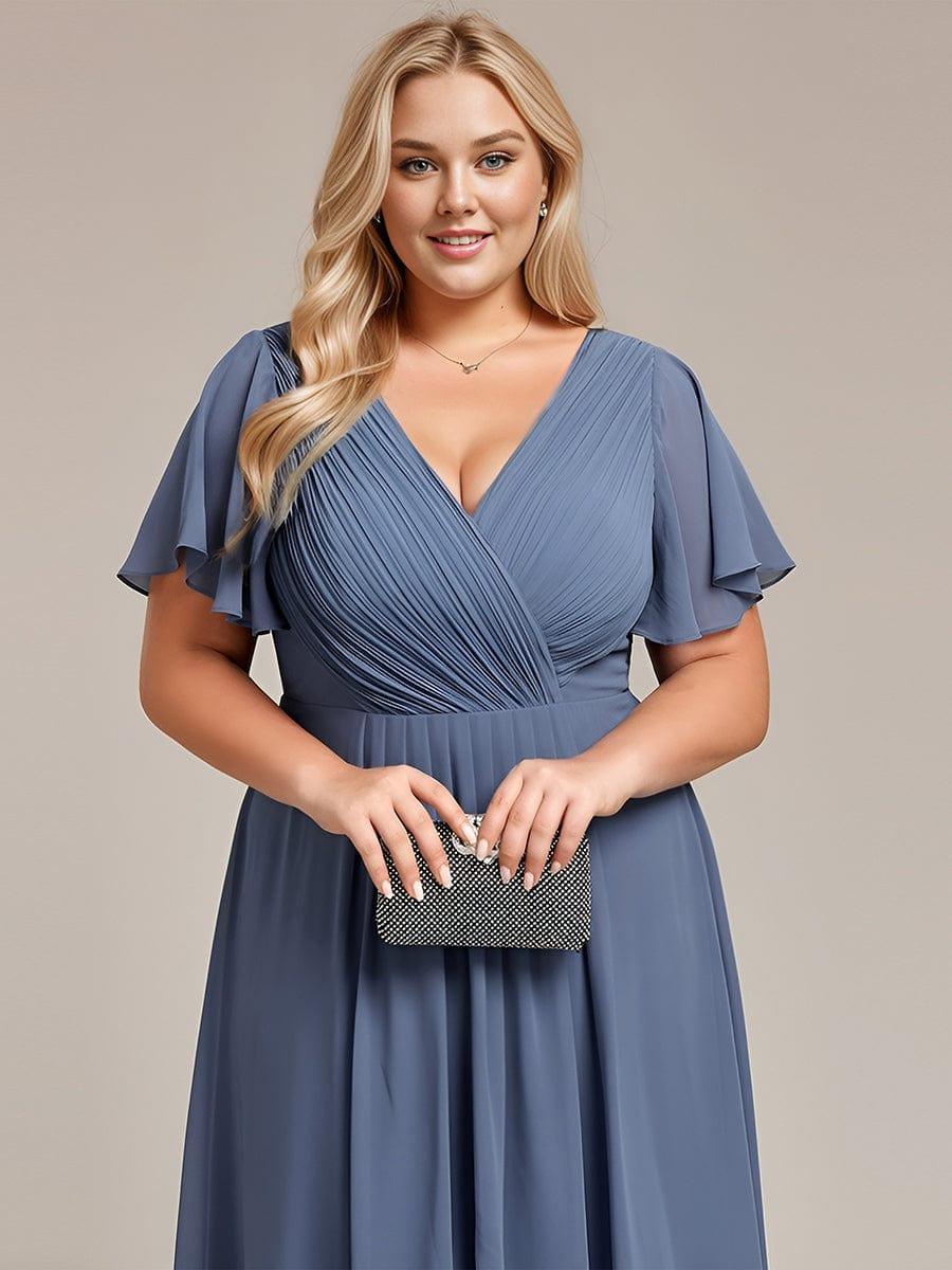 FAYE|Pleated Asymmetrical Hem Ruffles Sleeve Chiffon Bridesmaid Dress