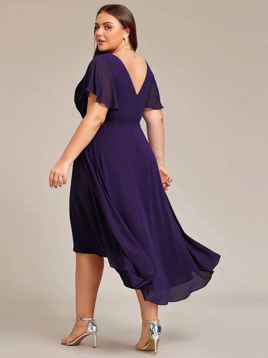 FAYE|Pleated Asymmetrical Hem Ruffles Sleeve Chiffon Bridesmaid Dress