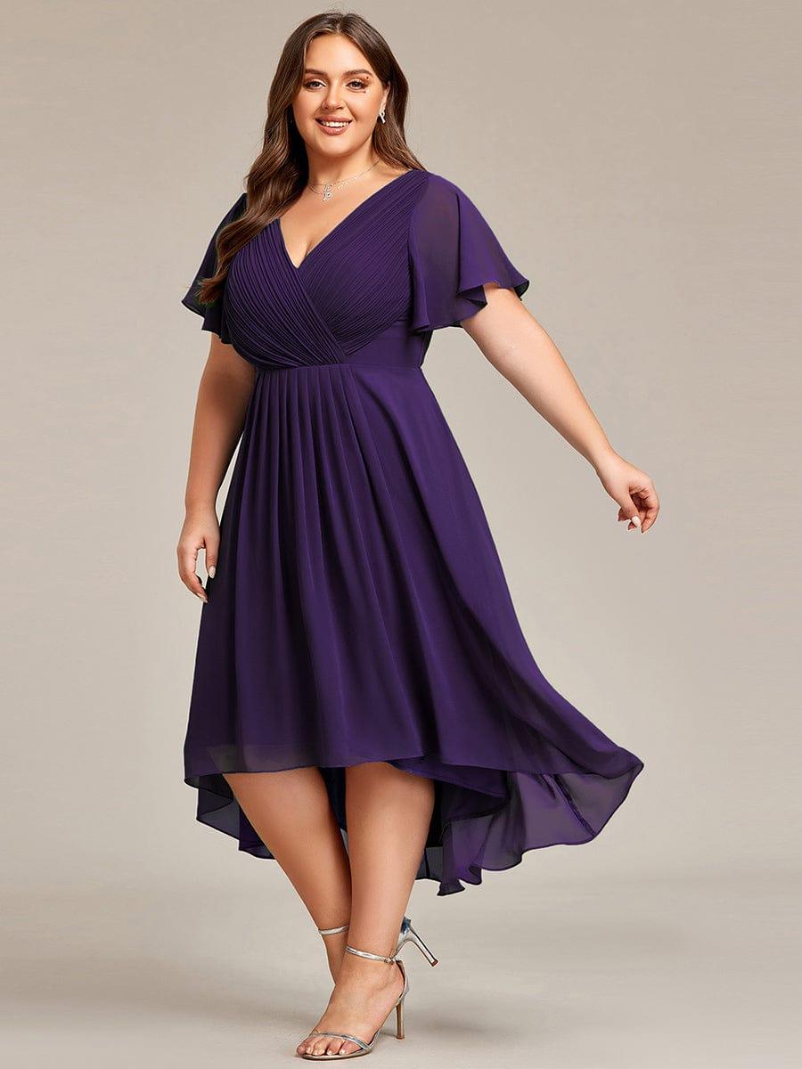 FAYE|Pleated Asymmetrical Hem Ruffles Sleeve Chiffon Bridesmaid Dress