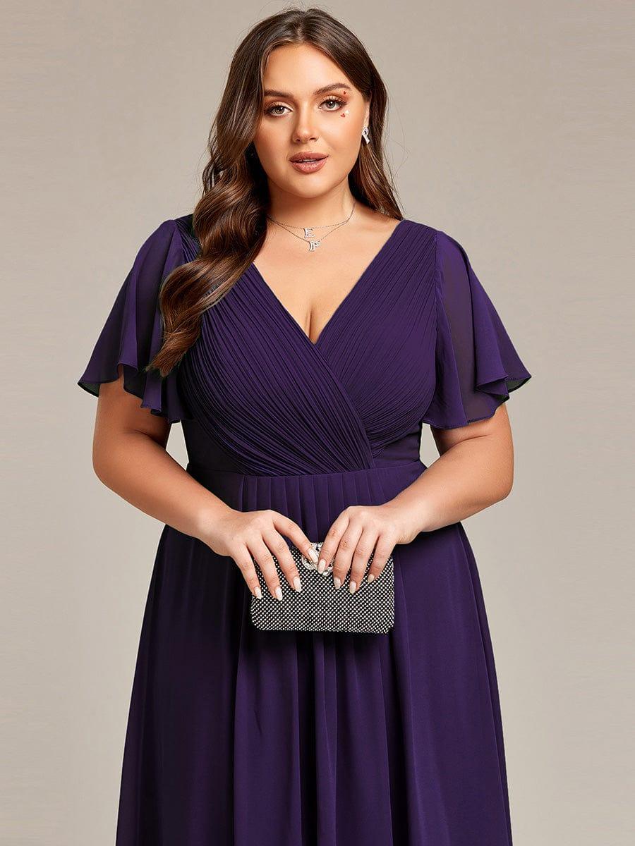 FAYE|Pleated Asymmetrical Hem Ruffles Sleeve Chiffon Bridesmaid Dress