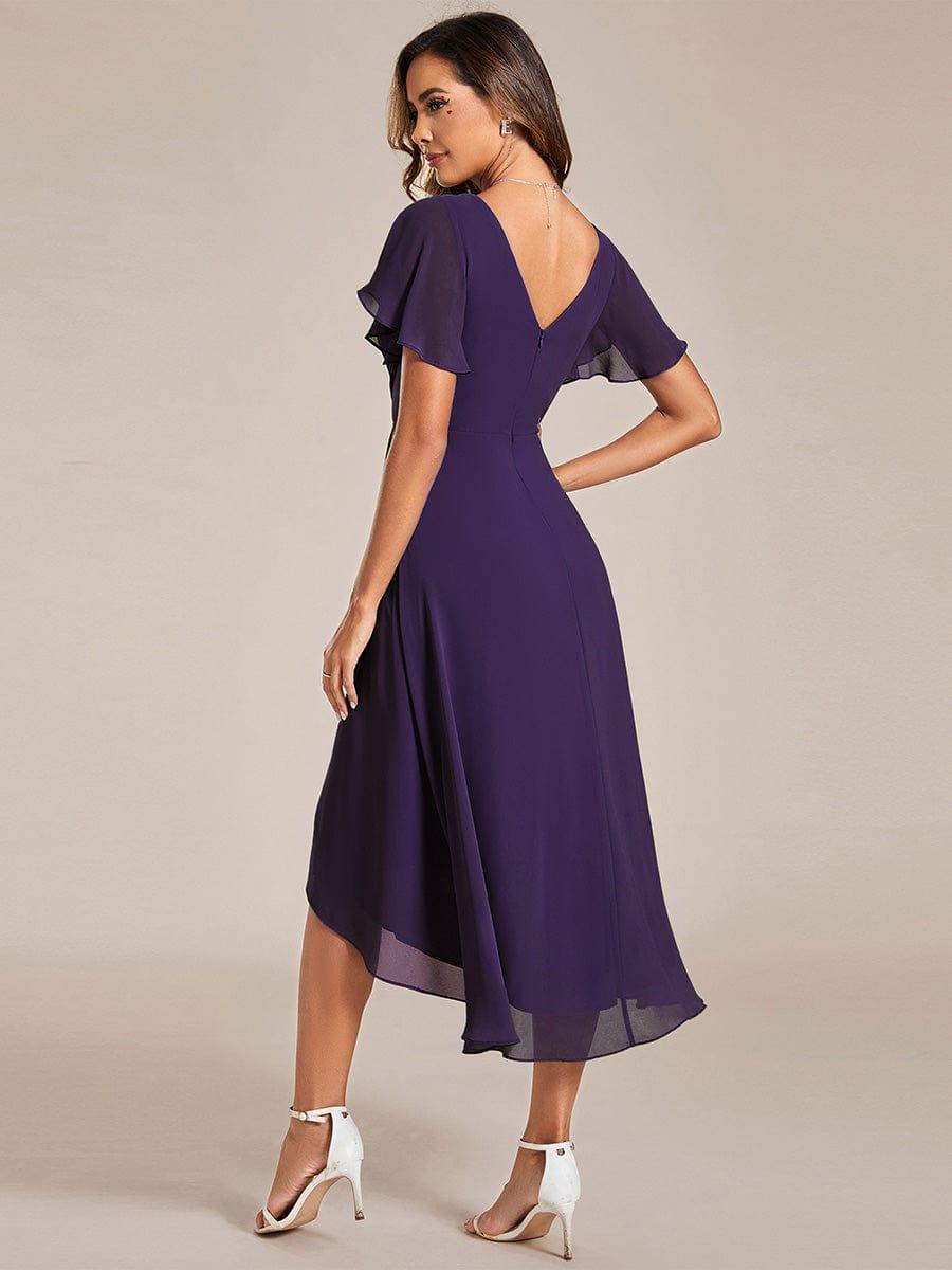 FAYE|Pleated Asymmetrical Hem Ruffles Sleeve Chiffon Bridesmaid Dress