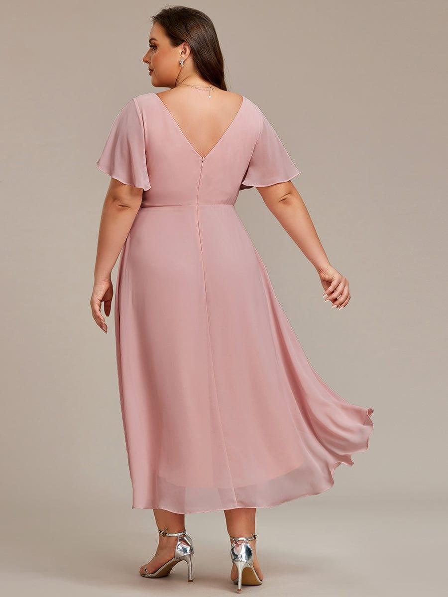 FAYE|Pleated Asymmetrical Hem Ruffles Sleeve Chiffon Bridesmaid Dress