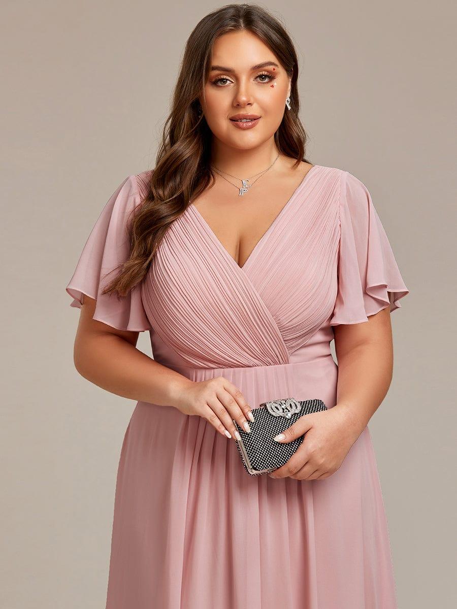 FAYE|Pleated Asymmetrical Hem Ruffles Sleeve Chiffon Bridesmaid Dress