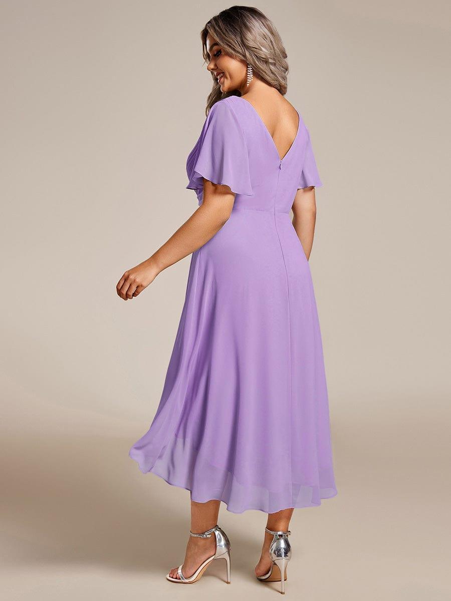 FAYE|Pleated Asymmetrical Hem Ruffles Sleeve Chiffon Bridesmaid Dress