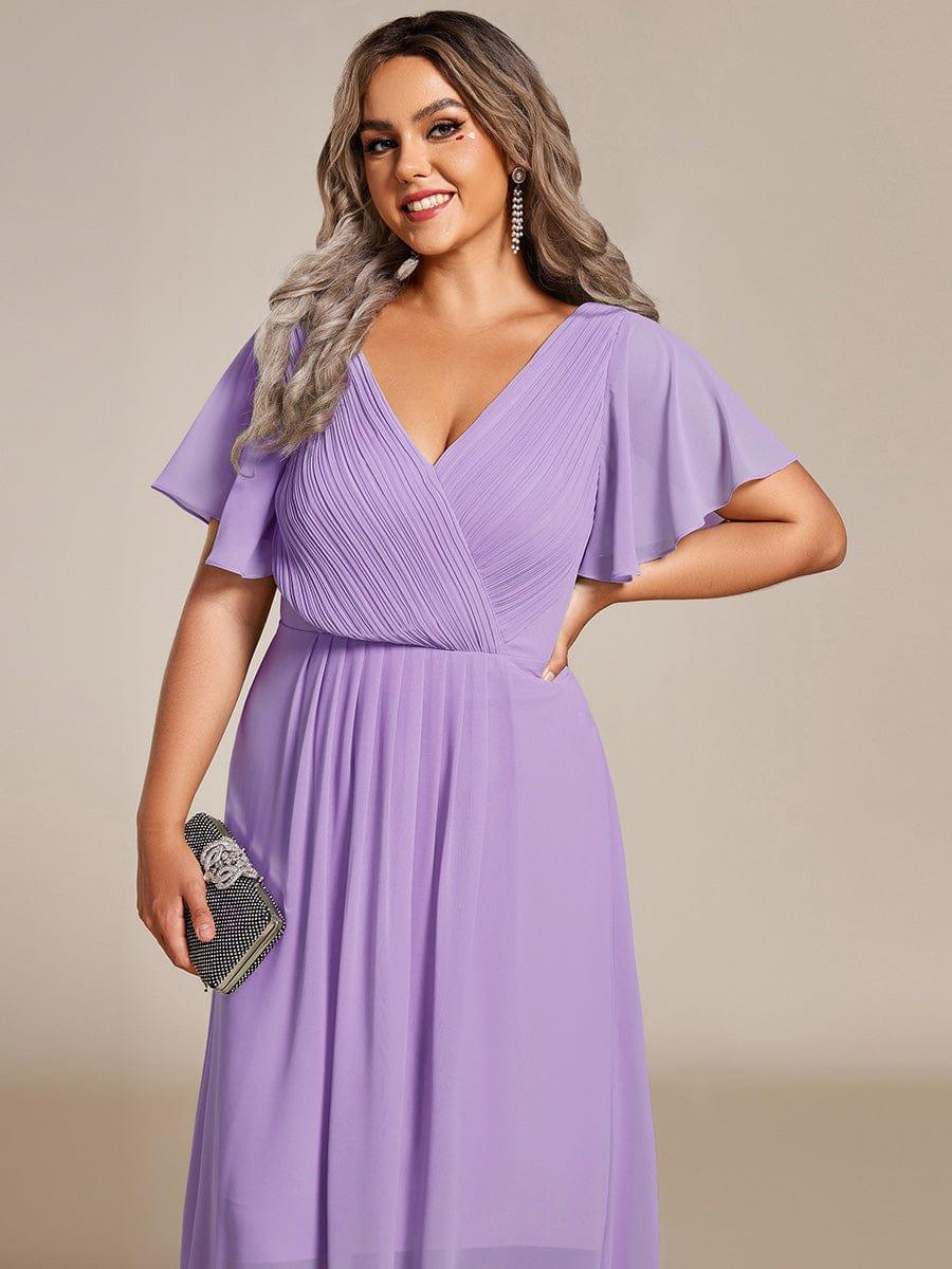 FAYE|Pleated Asymmetrical Hem Ruffles Sleeve Chiffon Bridesmaid Dress