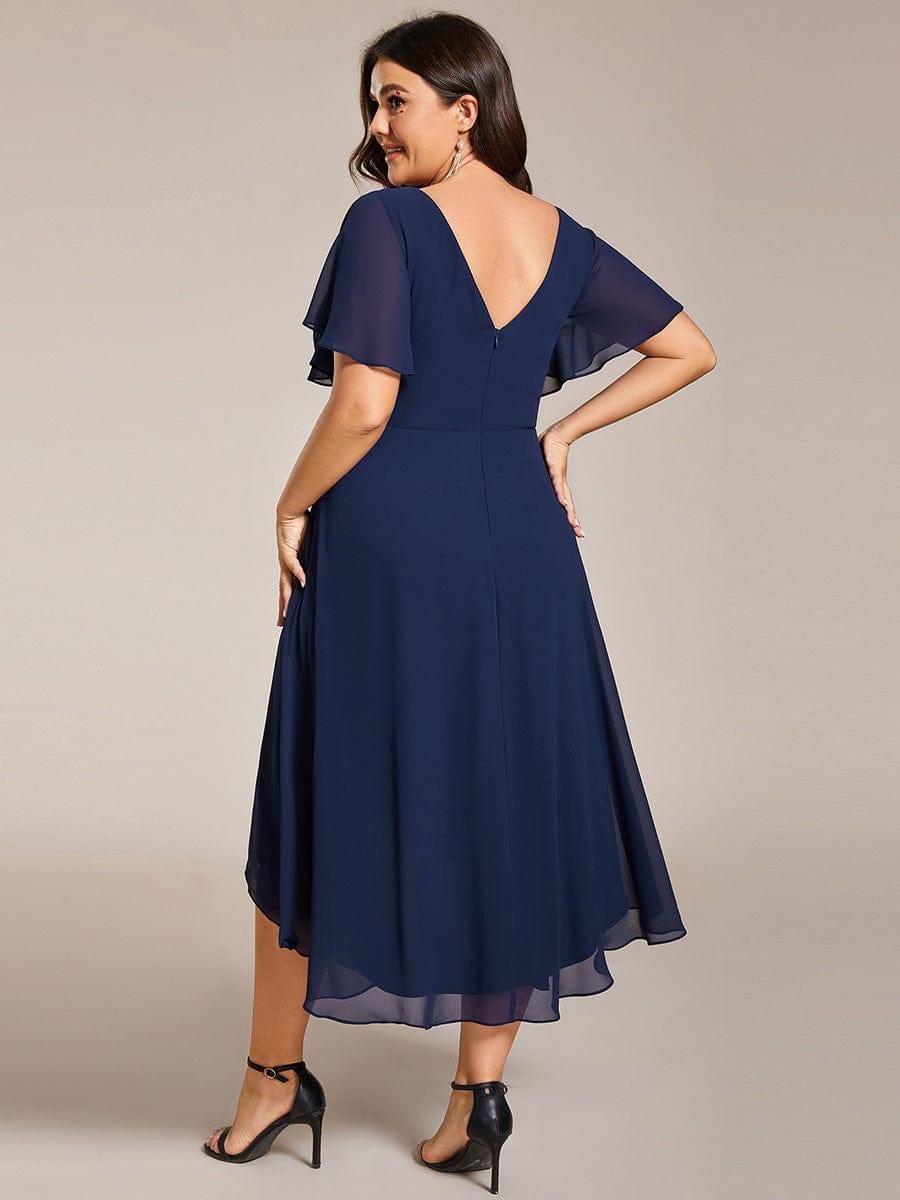 FAYE|Pleated Asymmetrical Hem Ruffles Sleeve Chiffon Bridesmaid Dress