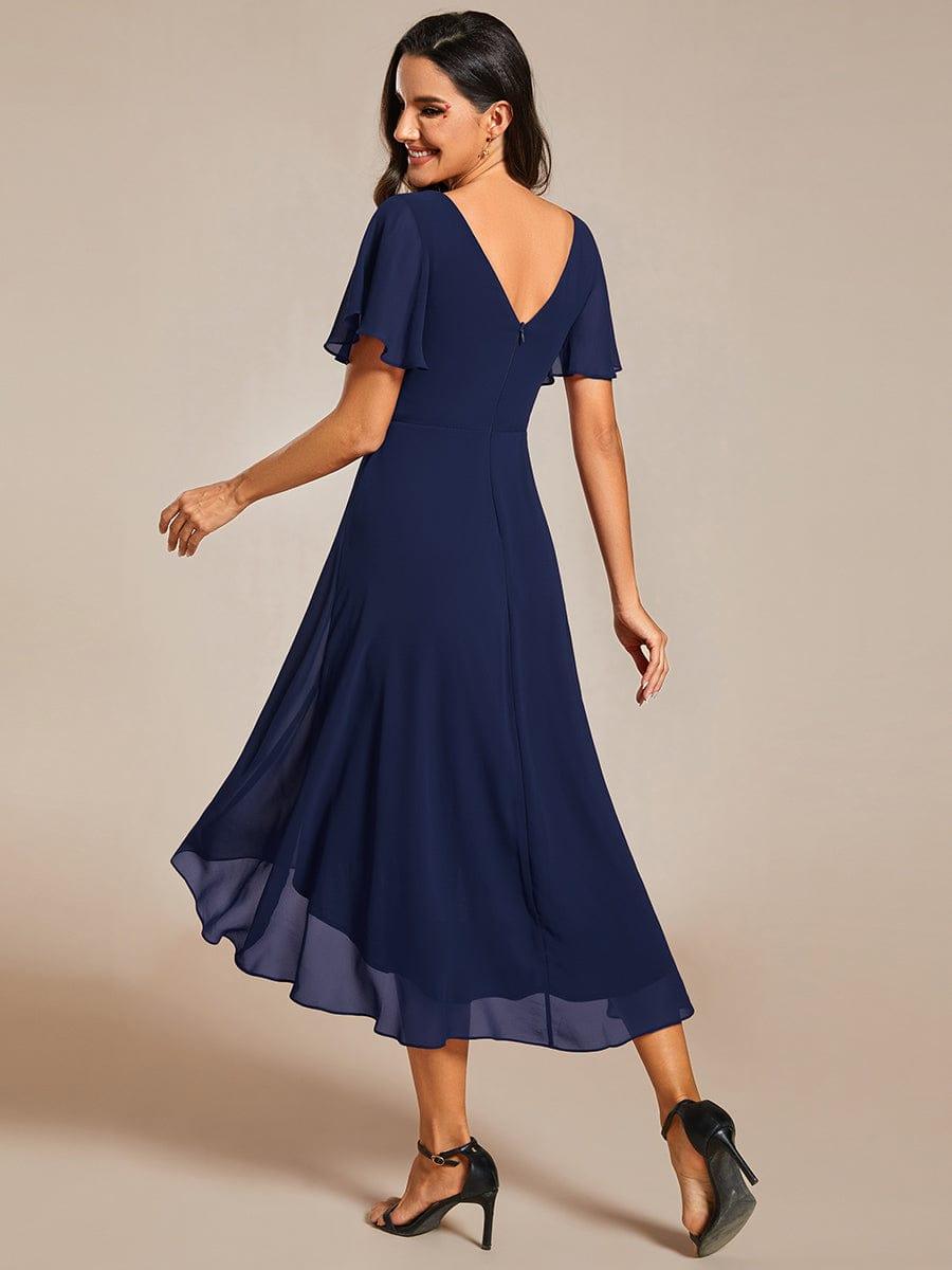 FAYE|Pleated Asymmetrical Hem Ruffles Sleeve Chiffon Bridesmaid Dress