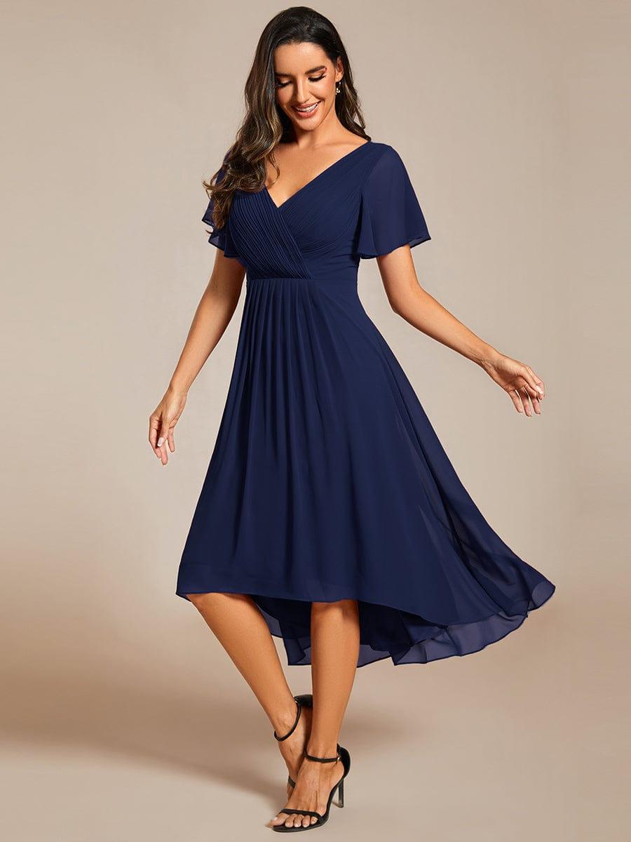 FAYE|Pleated Asymmetrical Hem Ruffles Sleeve Chiffon Bridesmaid Dress