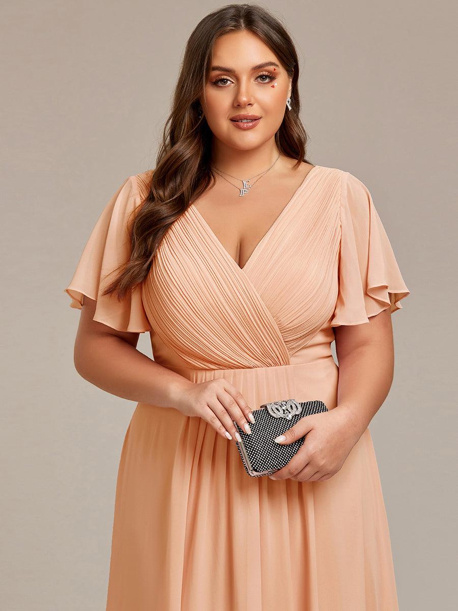 FAYE|Pleated Asymmetrical Hem Ruffles Sleeve Chiffon Bridesmaid Dress