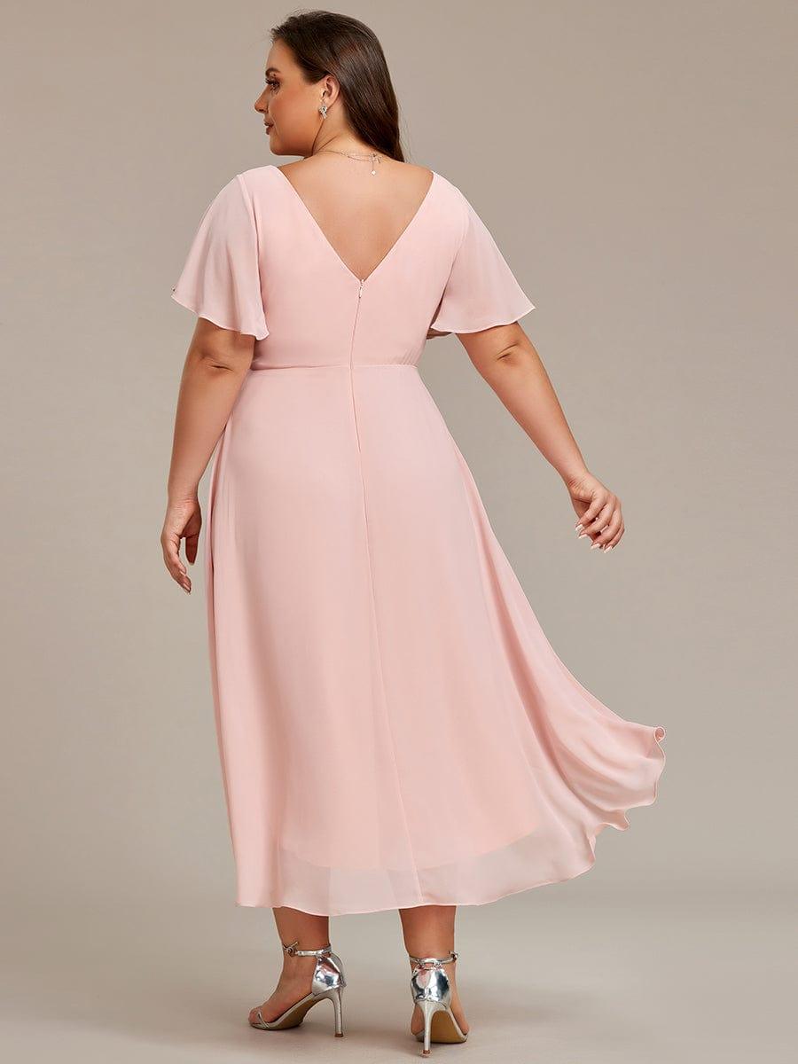 FAYE|Pleated Asymmetrical Hem Ruffles Sleeve Chiffon Bridesmaid Dress