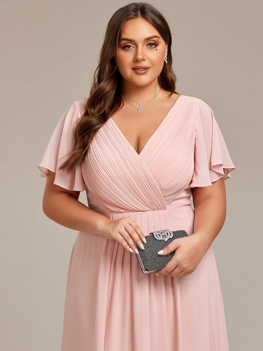 FAYE|Pleated Asymmetrical Hem Ruffles Sleeve Chiffon Bridesmaid Dress